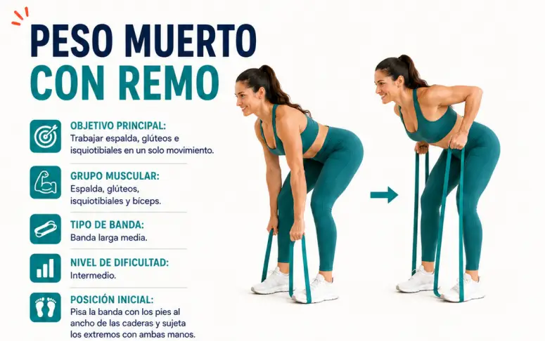 Peso muerto con remo con banda larga