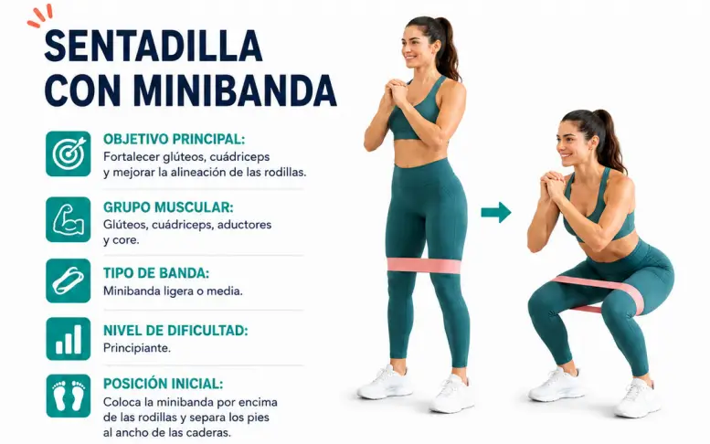 Sentadilla con minibanda — piernas y glúteos